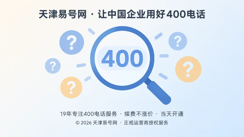 放大镜聚焦400号码归属的扁平化示意图
