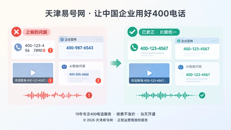 对比式展示错误号码版本与统一号码版本